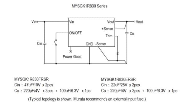 Applikations-Schaltungsdiagramm - Murata Electronics MYSGK1R830-Baureihe DC/DC-Wandler