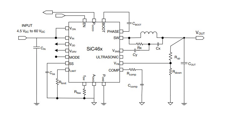 Applikations-Schaltungsdiagramm - Vishay / Siliconix SIC46x/SIC47x microBUCK-Spannungsregler