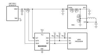 Applikations-Schaltungsdiagramm - Analog Devices / Maxim Integrated MAX20330 Programmierbarer OVP-Steuerungs-PMIC