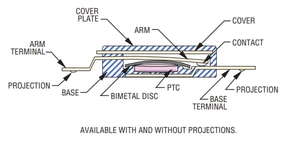 Technische Zeichnung - Bourns AC-Mini-Wärmeabschalter (TCO, Thermal Cutoff)