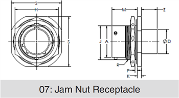 Technische Zeichnung - Amphenol Industrial LPT-Steckverbinder-Baureihe