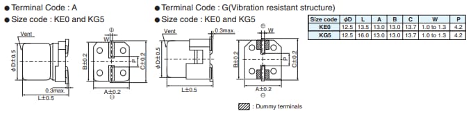Mechanical Drawing - Chemi-Con MHS Aluminum Electrolytic Capacitors