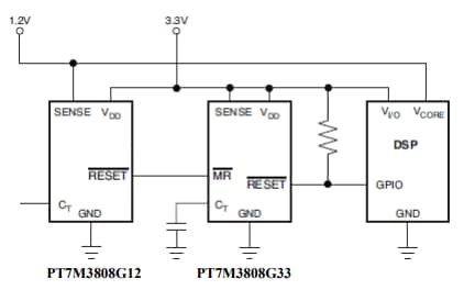 Applikations-Schaltungsdiagramm - Diodes Incorporated PT7M3808 Mikroprozessor-Überwachungsschaltkreise