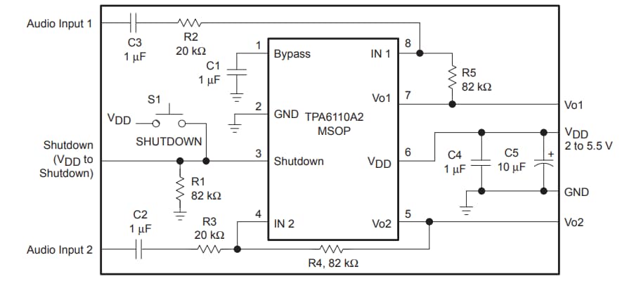 Schaltplan - Texas Instruments TPA6110A2Q1EVM Evaluierungsmodul
