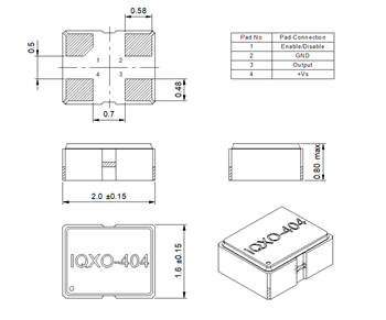 Mechanical Drawing - IQD IQXO-40x Crystal Clock Oscillators