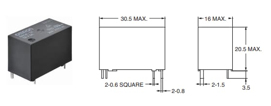 Technische Zeichnung - Omron Electronics G6QE Miniatur-Leistungsrelais