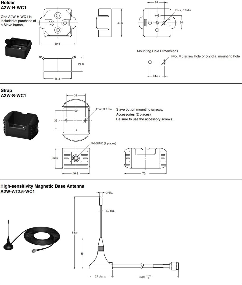 Technische Zeichnung - Omron Industrial Automation A2W-Baureihe Zubehör