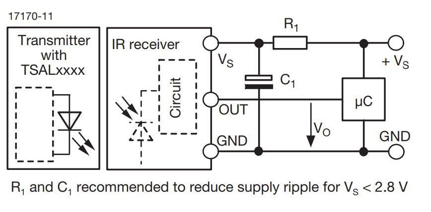 Applikations-Schaltungsdiagramm - Vishay Semiconductors Heimdall IR-Empfänger