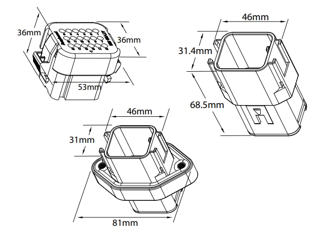 Technische Zeichnung - Amphenol Sine Systems ATV Series™ Schwerlast-Steckverbinder