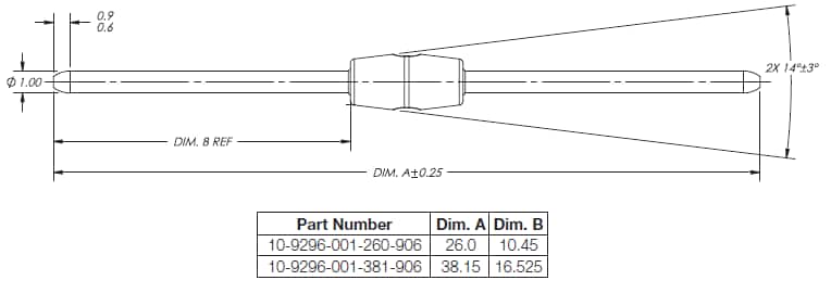Technische Zeichnung - KYOCERA AVX STRIPT™ 10-9296 Steckbrücken und 2,5mm-Poke-Home-Kontakt