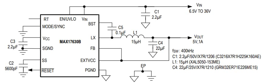 Applikations-Schaltungsdiagramm - Analog Devices / Maxim Integrated MAX17630 Synchroner DC/DC-Abwärtswandler