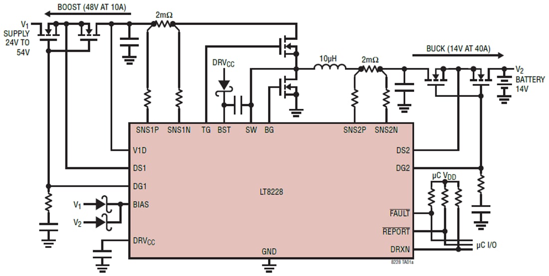 Applikations-Schaltungsdiagramm - Analog Devices Inc. LT8228 Bidirektionaler Buck/Boost Controller