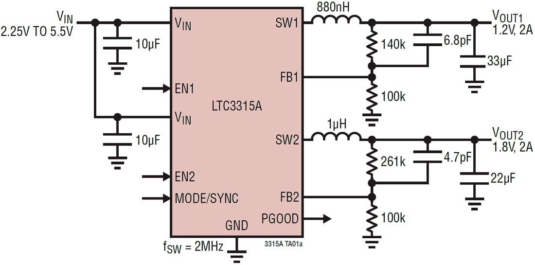 Applikations-Schaltungsdiagramm - Analog Devices Inc. LTC3315A und LTC3315B Abwärtswandler