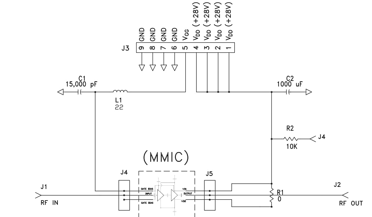 Schaltplan - MACOM CMPA2735075F1-AMP Demonstrations-Verstärkerschaltung