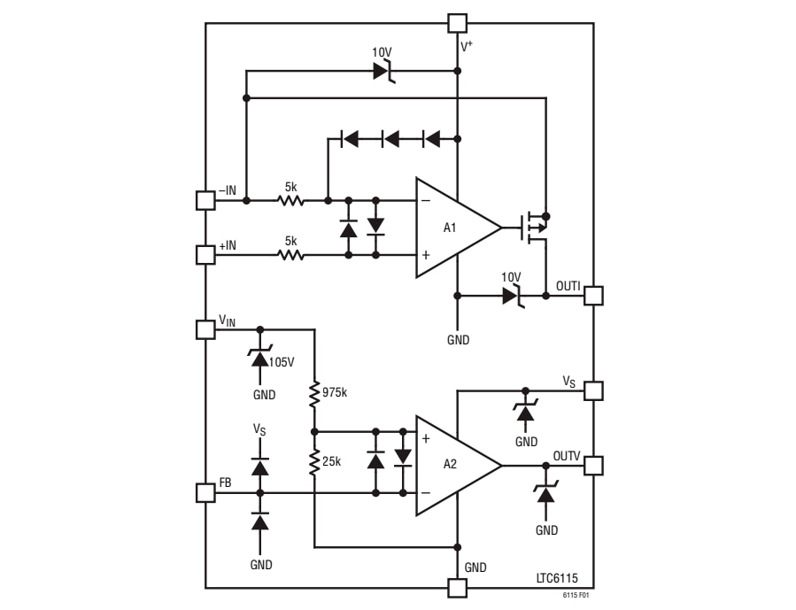 Blockdiagramm - Analog Devices Inc. LTC6115 High-Side-Strom- und Spannungsmessung