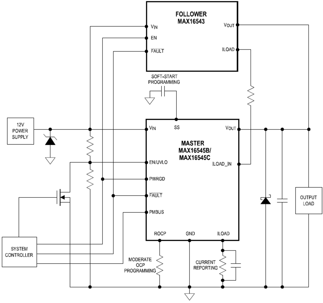 Applikations-Schaltungsdiagramm - Analog Devices / Maxim Integrated MAX16543 Integrierter Folger-Schutz-IC