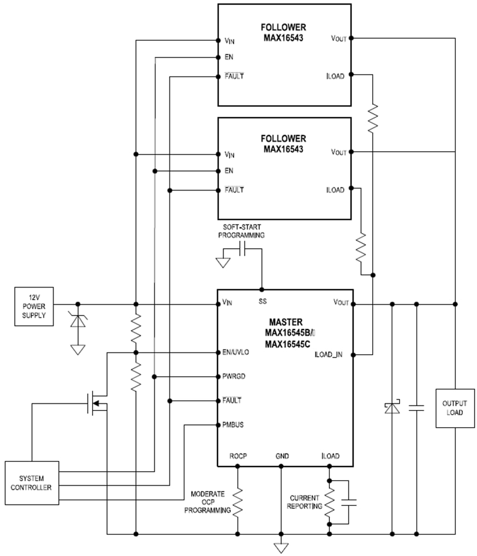 Applikations-Schaltungsdiagramm - Analog Devices / Maxim Integrated MAX16543 Integrierter Folger-Schutz-IC