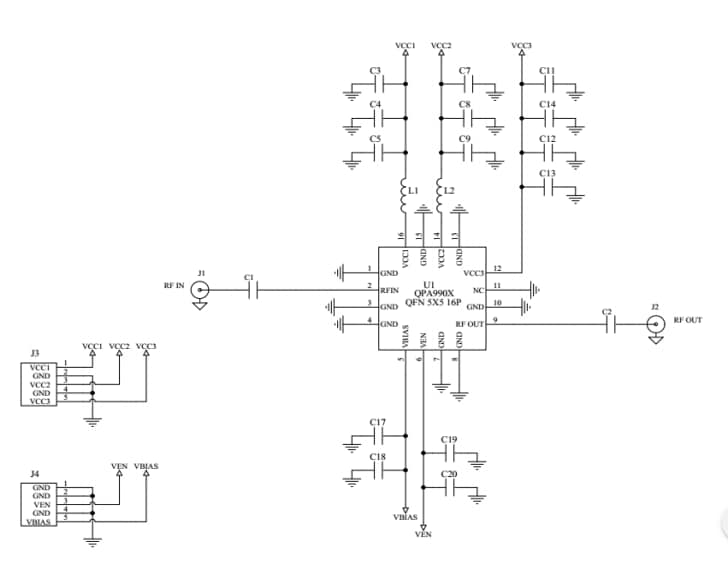 Schaltplan - Qorvo QPA9903EVB01 1.805- bis 1.880-MHz-Evaluierungsboard