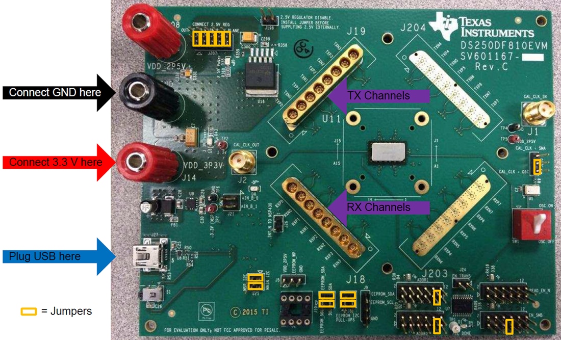 Technische Zeichnung - Texas Instruments DS250DF810EVM Retimer-Evaluierungsmodul (EVM)