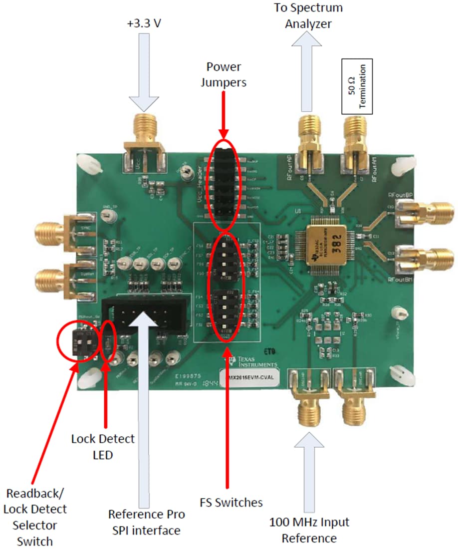 Technische Zeichnung - Texas Instruments LMX2615EVM-CVAL Synthesizer-Evaluierungsmodul