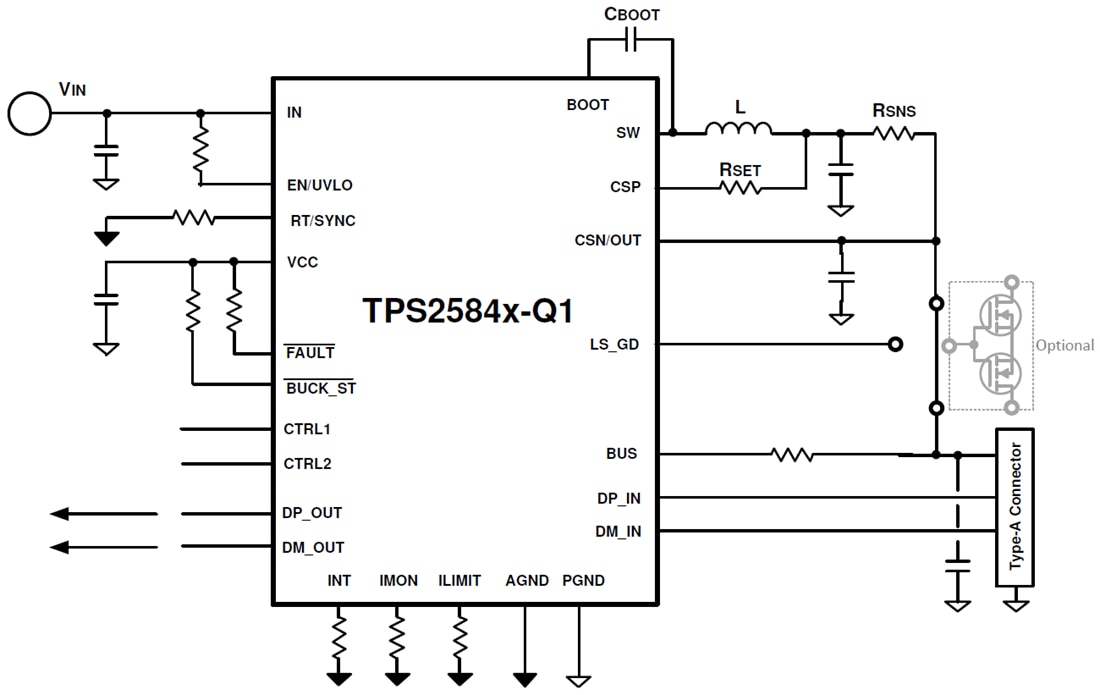Schaltplan - Texas Instruments TPS2584x-Q1 USB-Typ-A-Ladeanschluss-Wandler