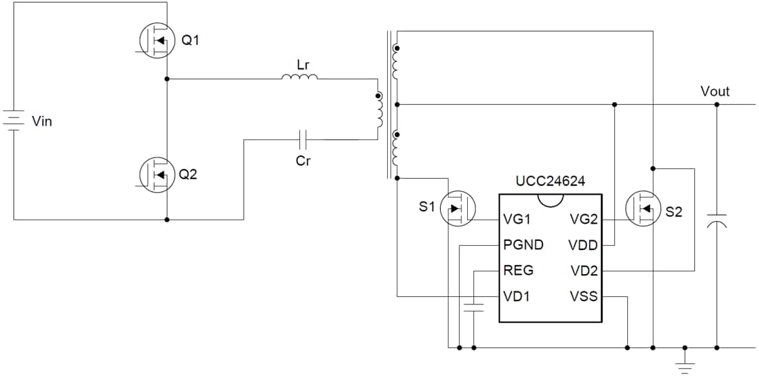 Schaltplan - Texas Instruments UCC24624 Synchrongleichrichter-Controller (SR)