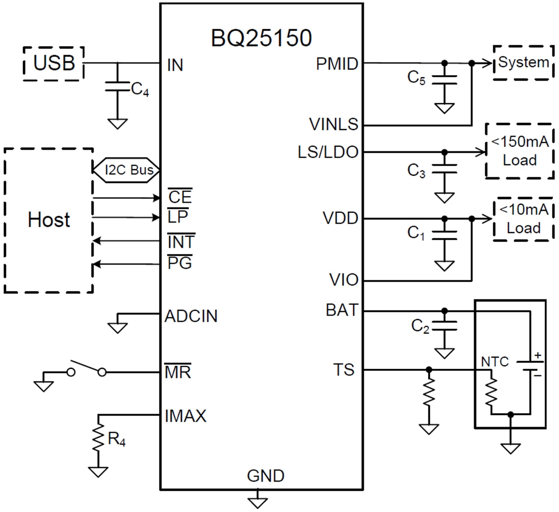 Schaltplan - Texas Instruments bq25150 Batterie-Lademanagement-IC