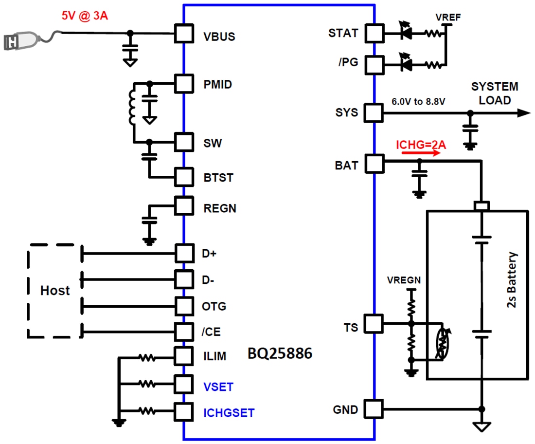 Schaltplan - Texas Instruments BQ25886 Aufwärtsmodus-Ladegerät