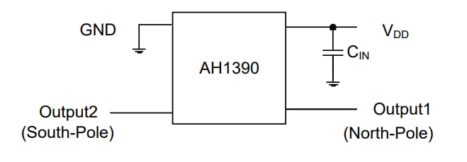 Applikations-Schaltungsdiagramm - Diodes Incorporated AH1390 Unipolarer Hall-Effekt-Schalter