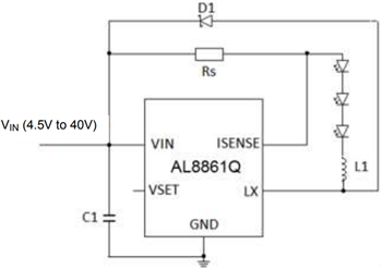 Applikations-Schaltungsdiagramm - Diodes Incorporated AL8860Q und AL8861Q Automobilstandard-LED-Treiber