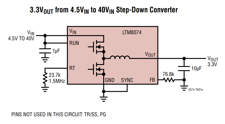Applikations-Schaltungsdiagramm - Analog Devices Inc. LTM8074 40 VIN Silent Switcher µModule-Regler