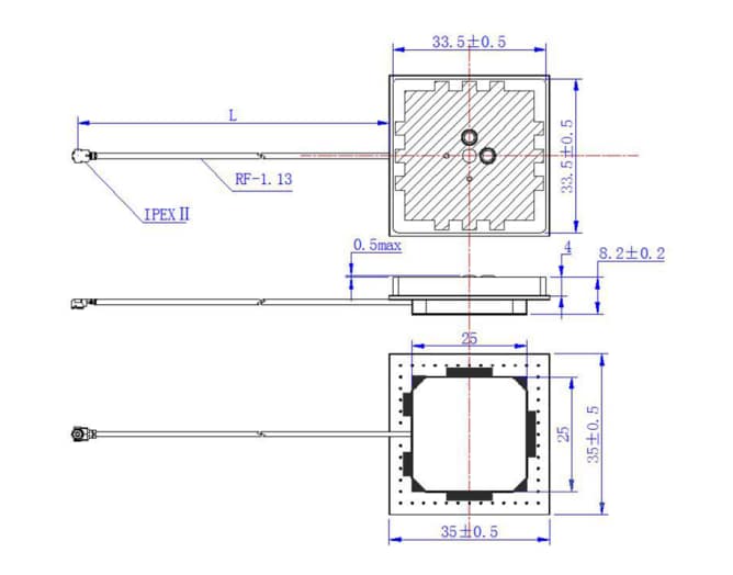 Mechanical Drawing - Abracon APAKC3508A-SG3 GNSS Patch Antenna