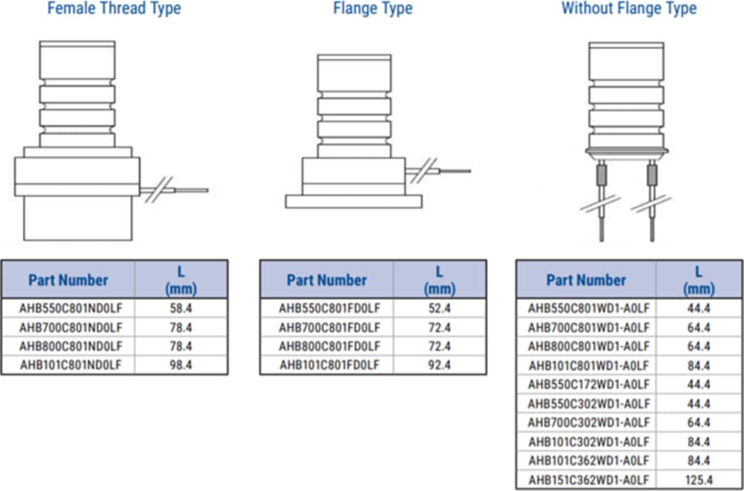 Technische Zeichnung - KEMET AHB Piezoelektrische Mehrschichtbetätiger