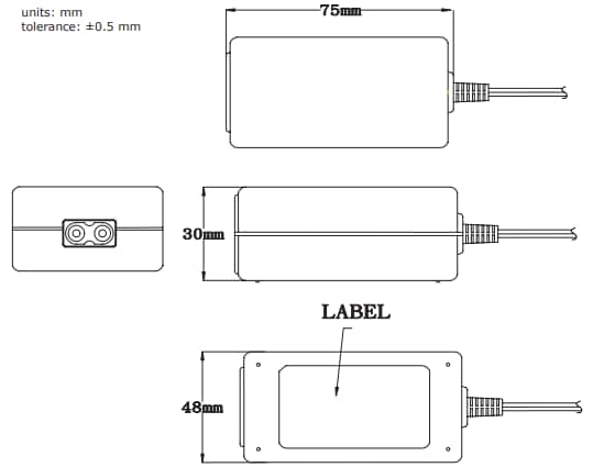 Technische Zeichnung - CUI Inc SDI12-UD AC/DC-Netzteile