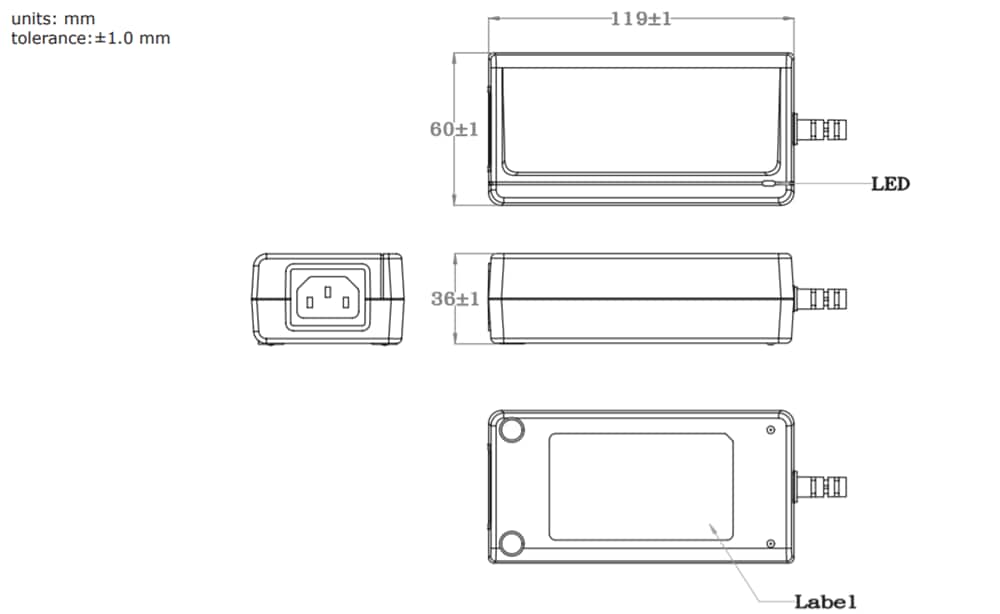 Technische Zeichnung - CUI Inc SDM65-U AC/DC-Netzteil
