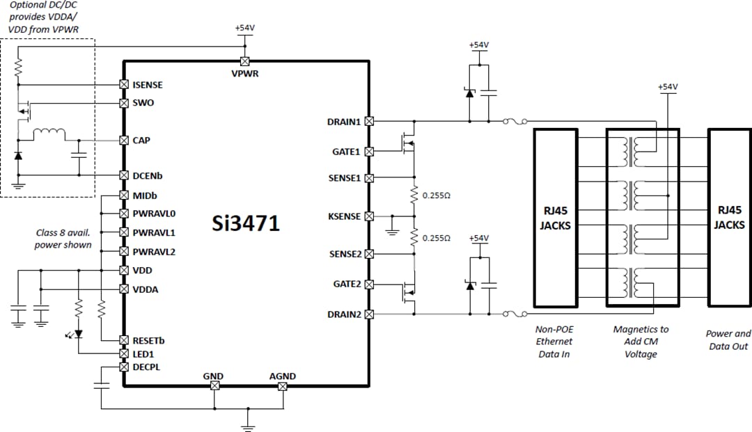 Applikations-Schaltungsdiagramm - Skyworks Solutions Inc. Si3471 PoE-Energieversorger-IC