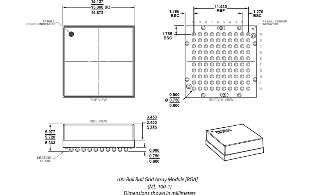 Technische Zeichnung - Analog Devices Inc. ADIS16505 Präzisions-Miniatur-MEMS-IMU