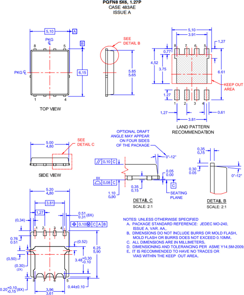 Technische Zeichnung - onsemi FDMS4D5N08LC 80-V-n-Einzelkanal-Leistungs-MOSFET