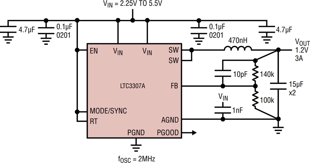 Applikations-Schaltungsdiagramm - Analog Devices Inc. LTC3307A/B Silent Switcher™-Abwärtswandler