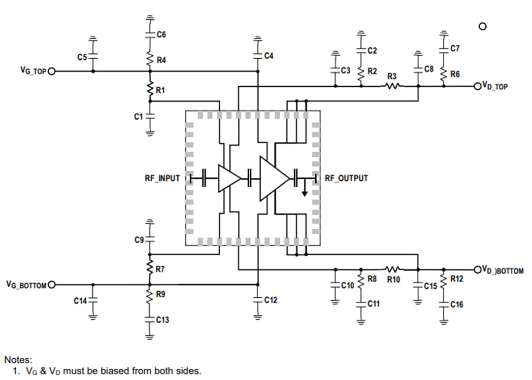 Applikations-Schaltungsdiagramm - Qorvo QPA3069 100-W-GaN-Leistungsverstärker