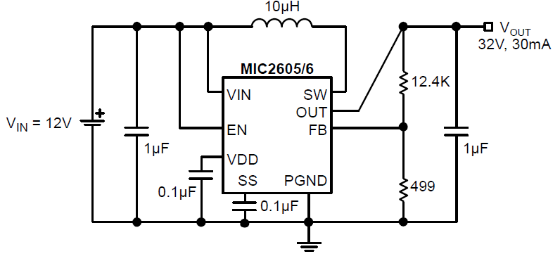 Applikations-Schaltungsdiagramm - Microchip Technology MIC2606 Schaltspannungsregler