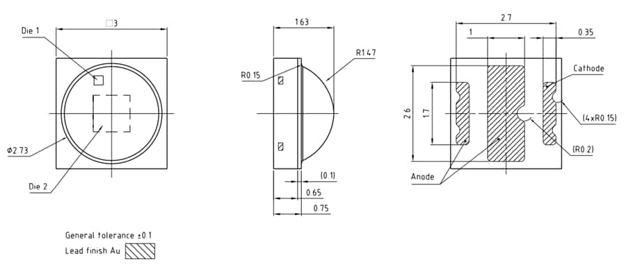 Technische Zeichnung - ams OSRAM OSCONIQ® P 3030 Einfarbige LEDs