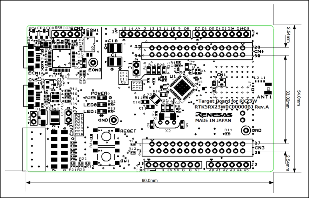 Technische Zeichnung - Renesas Electronics RX23W Zielboard