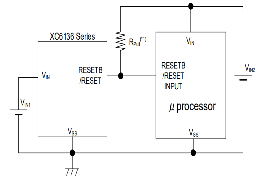 Application Circuit Diagram - Torex Semiconductor XC6136 Low Power Voltage Supervisors