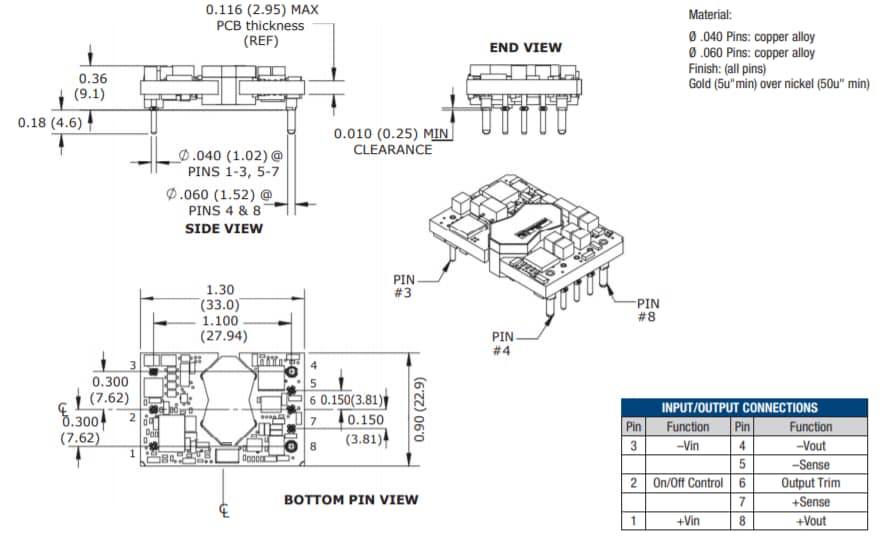 Technische Zeichnung - Murata UWS-Q12 Isolierte DC/DC-Wandler