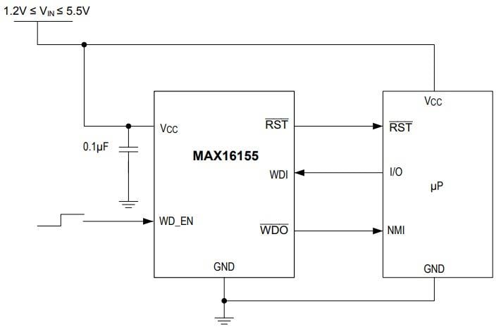 Applikations-Schaltungsdiagramm - Analog Devices / Maxim Integrated MAX1615x Übergeordnete Schaltkreise mit extrem niedrigem Strom