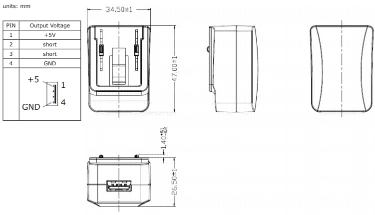 Technische Zeichnung - CUI Inc SMI5-USB AC/DC-Netzteile