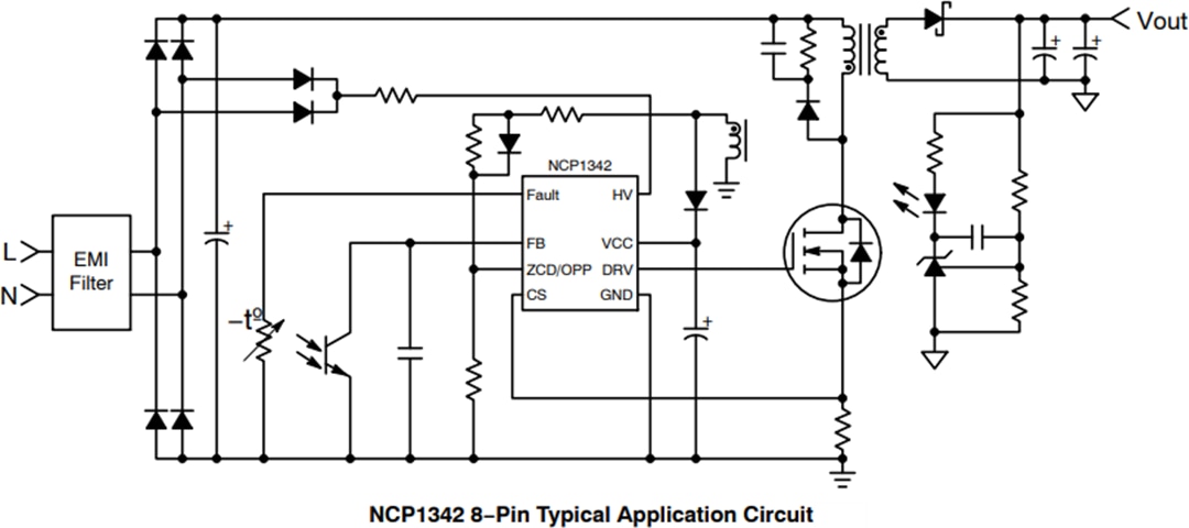Applikations-Schaltungsdiagramm - onsemi NCP1342 Quasi-Resonanz-Flyback-Controller