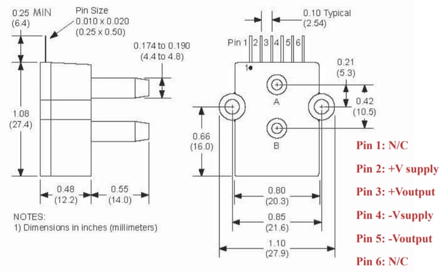Technische Zeichnung - Amphenol All Sensors ADCX Millivolt-Ausgangs-Drucksensoren