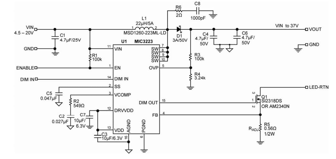 Schaltplan - Microchip Technology MIC3223 Evaluierungsboard (ADM00939)